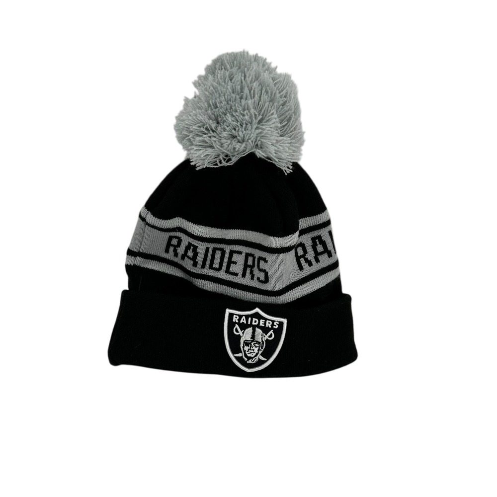 Las Vegas Raiders NFL New Era Knit Beanie Hat Pom Gray Black One Size Fits Most